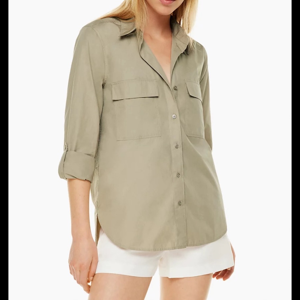 & Other Stories Green Utility Poplin Shirt